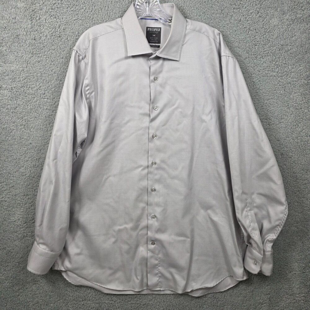 Proper Shirting's Men's Dress Gray Houndstooth Shirt Contemporary Fit Size 17.5